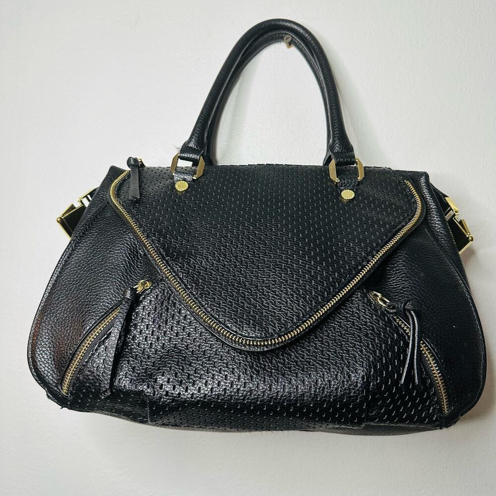 STEVE MADDEN Women's Black Embossed Faux Leather Gold Accent Handbag Purse